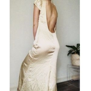 Reformation Womens 100% Silk Maxi Dress Size 8 Cream Ivory Backless Cap Sleeve